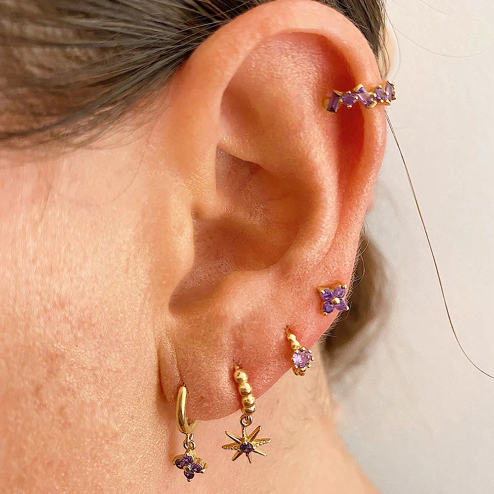 925 Sterling Silver Needle Premium Amethyst Pendant Hoop Earrings for Women Fashion Heart Earrings Wedding Luxury Jewelry Gifts