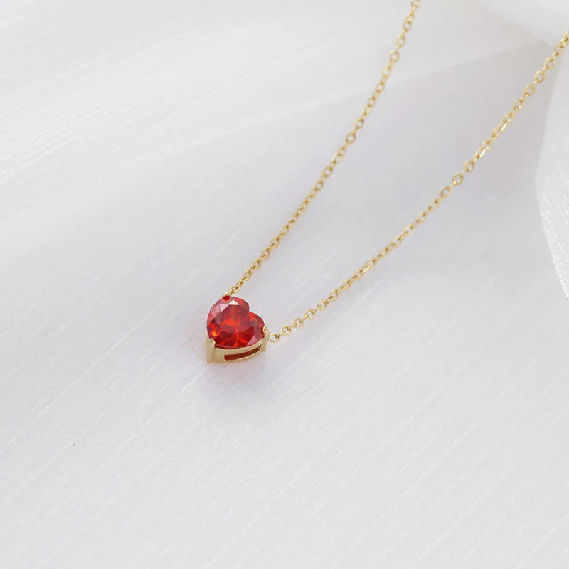 Dainty 14K Gold Plated Stainless Steel Colorful Cubic Zirconia Peach Heart Necklace for Women Choker Collar Jewelry Party Gift