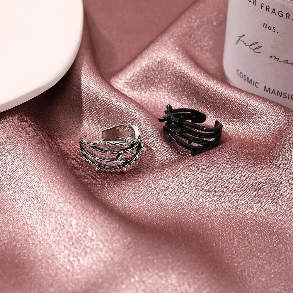 Trend Multi Layer Branch Cross Leaf Ring Women Simple Retro Black Open Resizable Finger Ring Anillo Acero Inoxidable Mujer Bague
