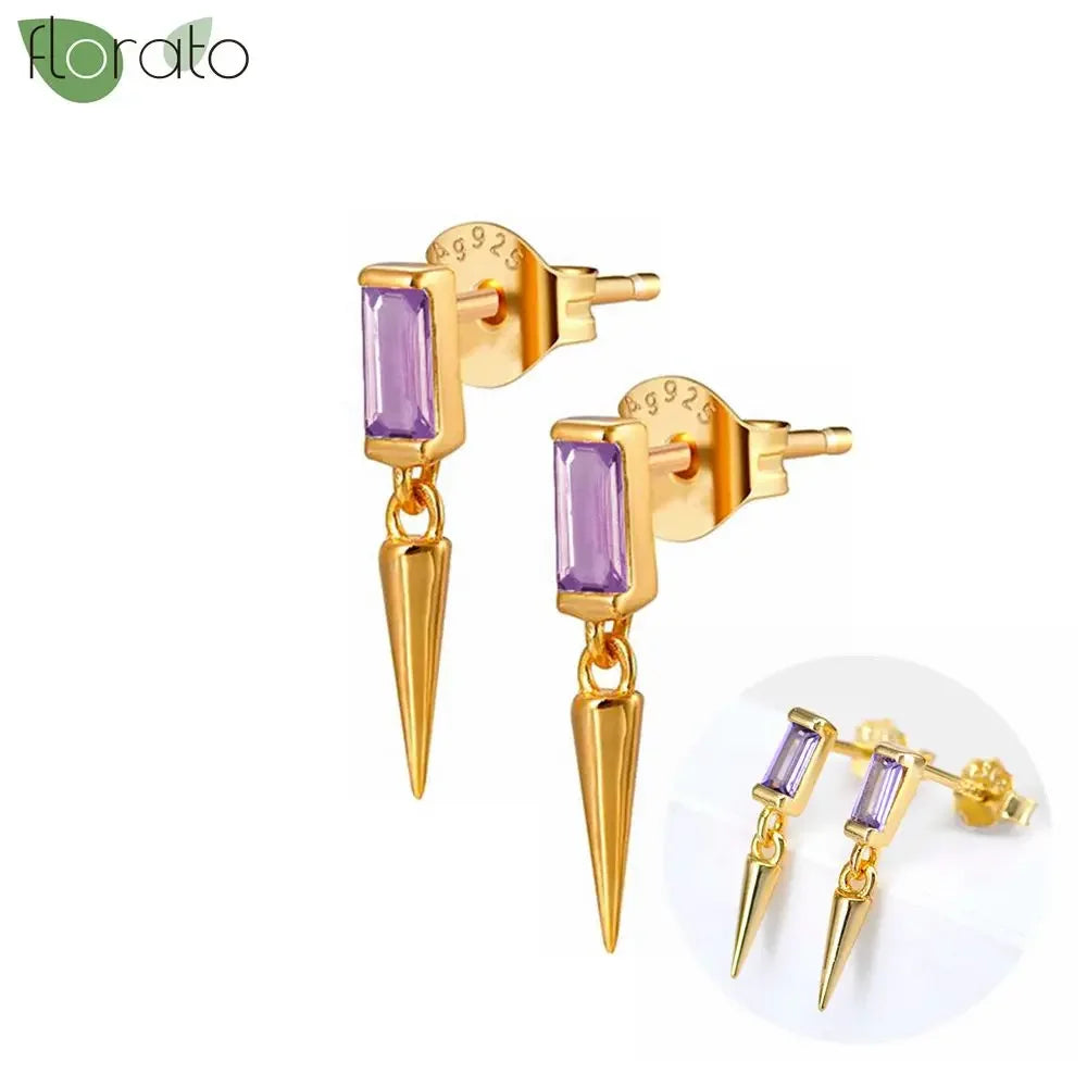 925 Sterling Silver Needle Premium Amethyst Pendant Hoop Earrings for Women Fashion Heart Earrings Wedding Luxury Jewelry Gifts