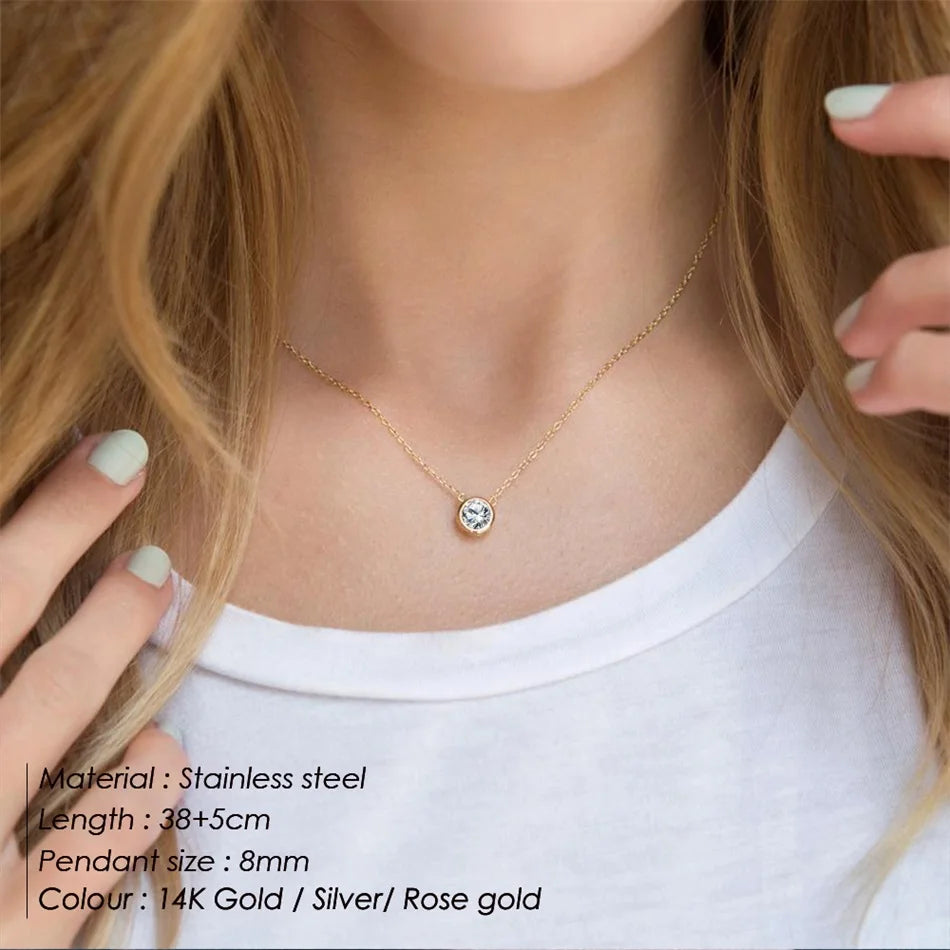 CARLIDANA Best Sell Round Zirconia Stainless Steel 12 Month Crystal Birthstone Pendant Gold Color Necklace For Women Jewelry
