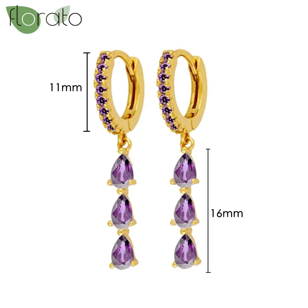 925 Sterling Silver Needle Premium Amethyst Pendant Hoop Earrings for Women Fashion Heart Earrings Wedding Luxury Jewelry Gifts