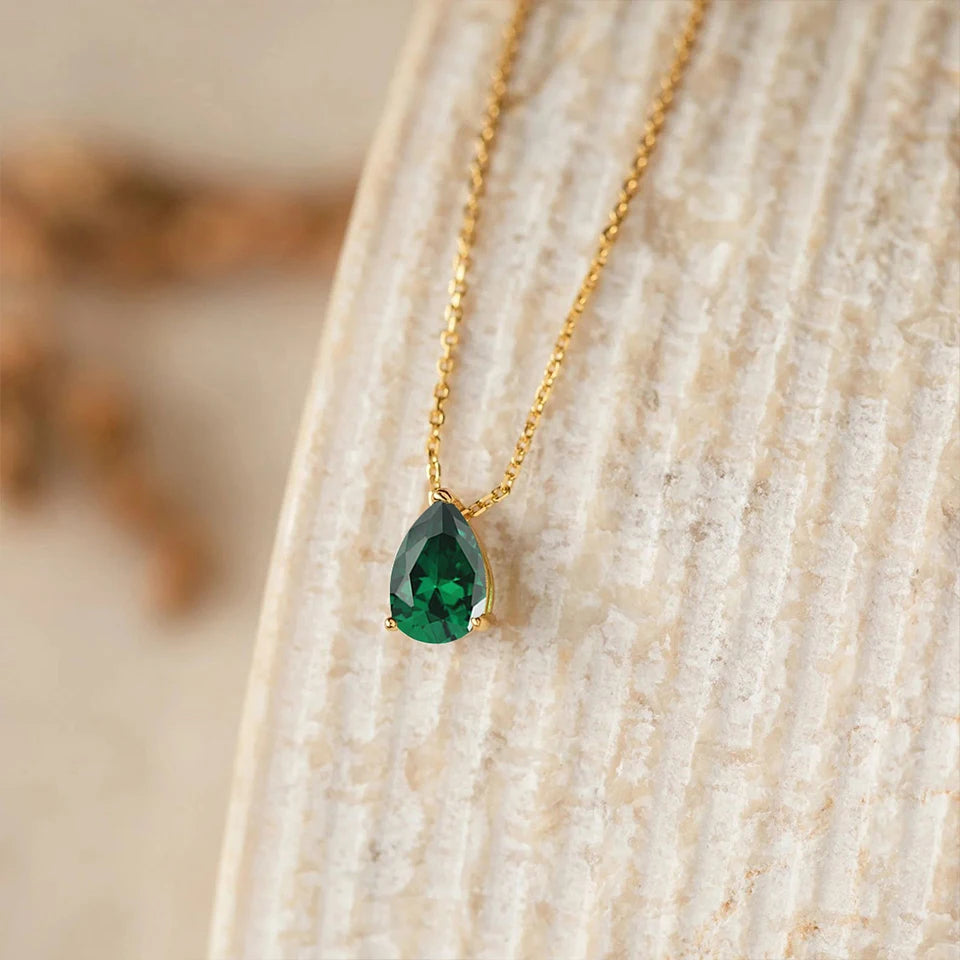 eManco Hot Sale Stainless Steel Teardrop Zirconia Pendant Shiny Crystal Necklace Women's Birthstone Collarbone Chain Wholesale