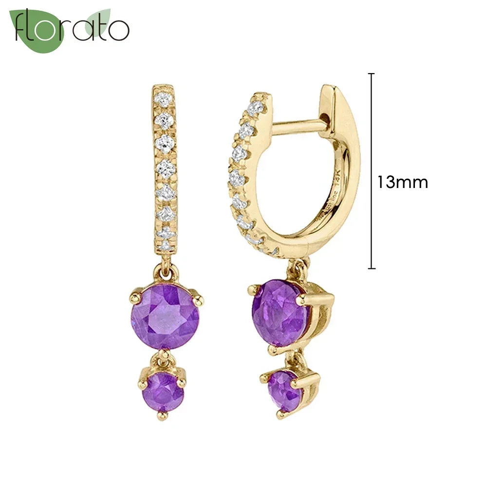 925 Sterling Silver Needle Premium Amethyst Pendant Hoop Earrings for Women Fashion Heart Earrings Wedding Luxury Jewelry Gifts