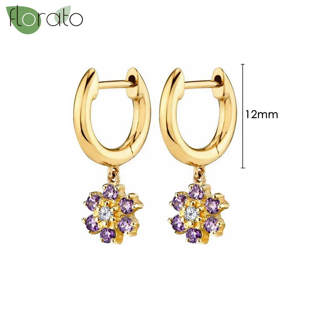 925 Sterling Silver Needle Premium Amethyst Pendant Hoop Earrings for Women Fashion Heart Earrings Wedding Luxury Jewelry Gifts