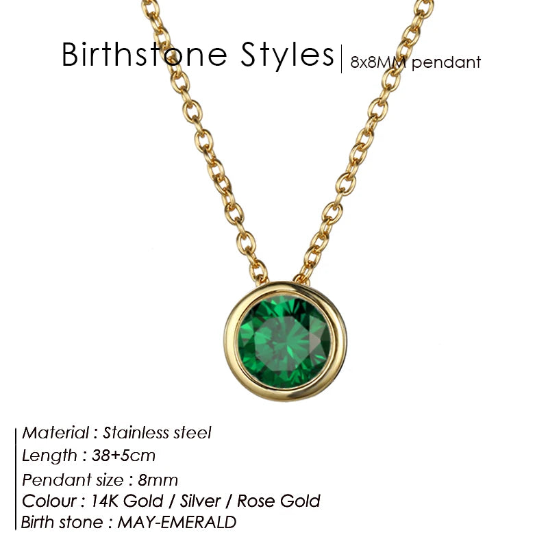 CARLIDANA Best Sell Round Zirconia Stainless Steel 12 Month Crystal Birthstone Pendant Gold Color Necklace For Women Jewelry
