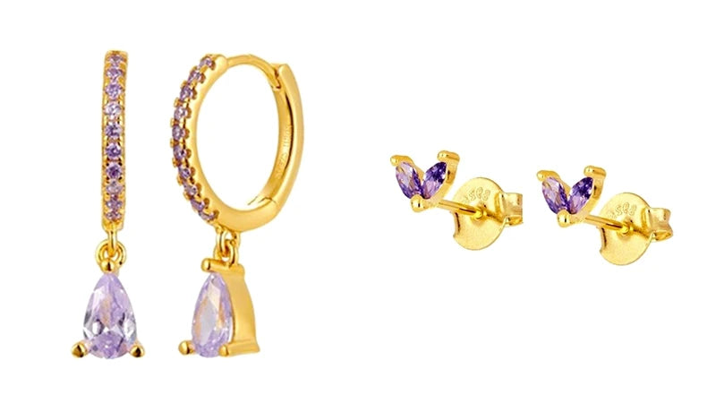 925 Sterling Silver Needle Premium Amethyst Pendant Hoop Earrings for Women Fashion Heart Earrings Wedding Luxury Jewelry Gifts
