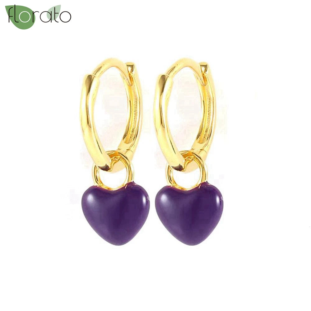 925 Sterling Silver Needle Premium Amethyst Pendant Hoop Earrings for Women Fashion Heart Earrings Wedding Luxury Jewelry Gifts