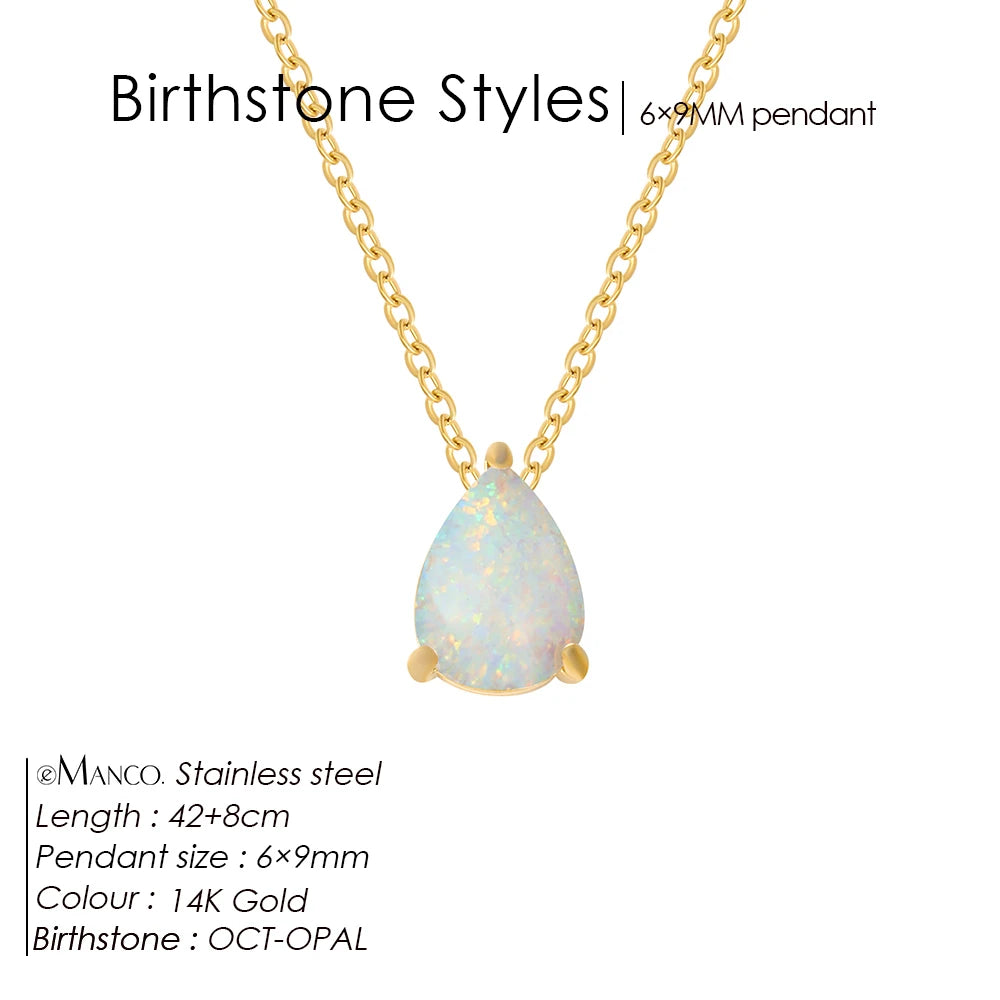 eManco Hot Sale Stainless Steel Teardrop Zirconia Pendant Shiny Crystal Necklace Women's Birthstone Collarbone Chain Wholesale