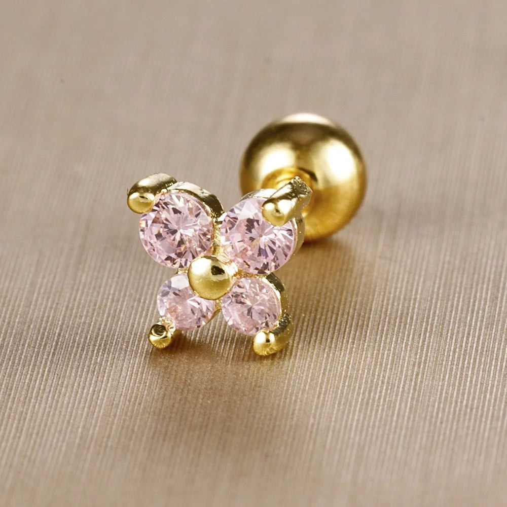 1PC Stainless Steel Birthstone Mini Stud Earrings 12 Constellation Cartilage Butterfly Earring Hypoallergen Piercing Jewelry