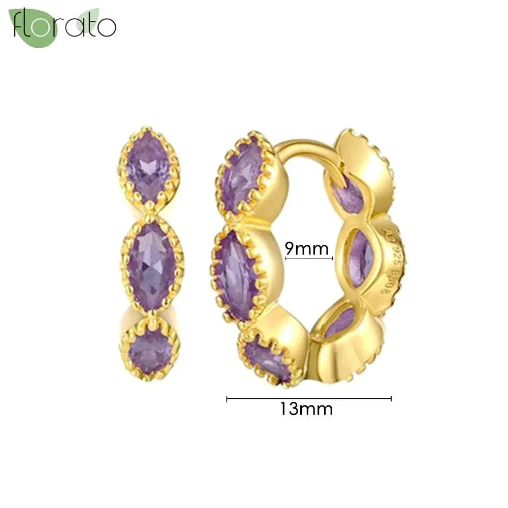 925 Sterling Silver Needle Premium Amethyst Pendant Hoop Earrings for Women Fashion Heart Earrings Wedding Luxury Jewelry Gifts
