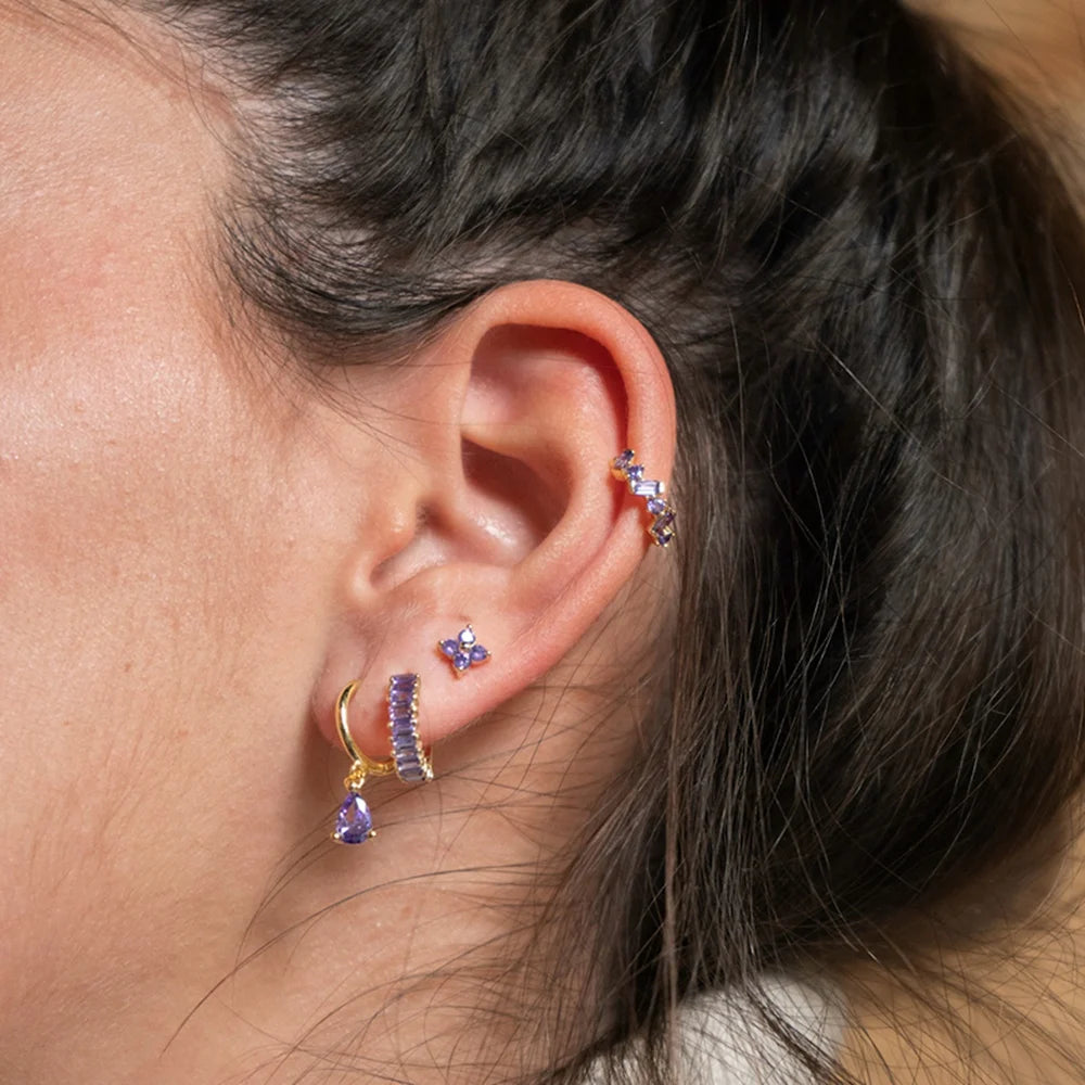925 Sterling Silver Needle Premium Amethyst Pendant Hoop Earrings for Women Fashion Heart Earrings Wedding Luxury Jewelry Gifts