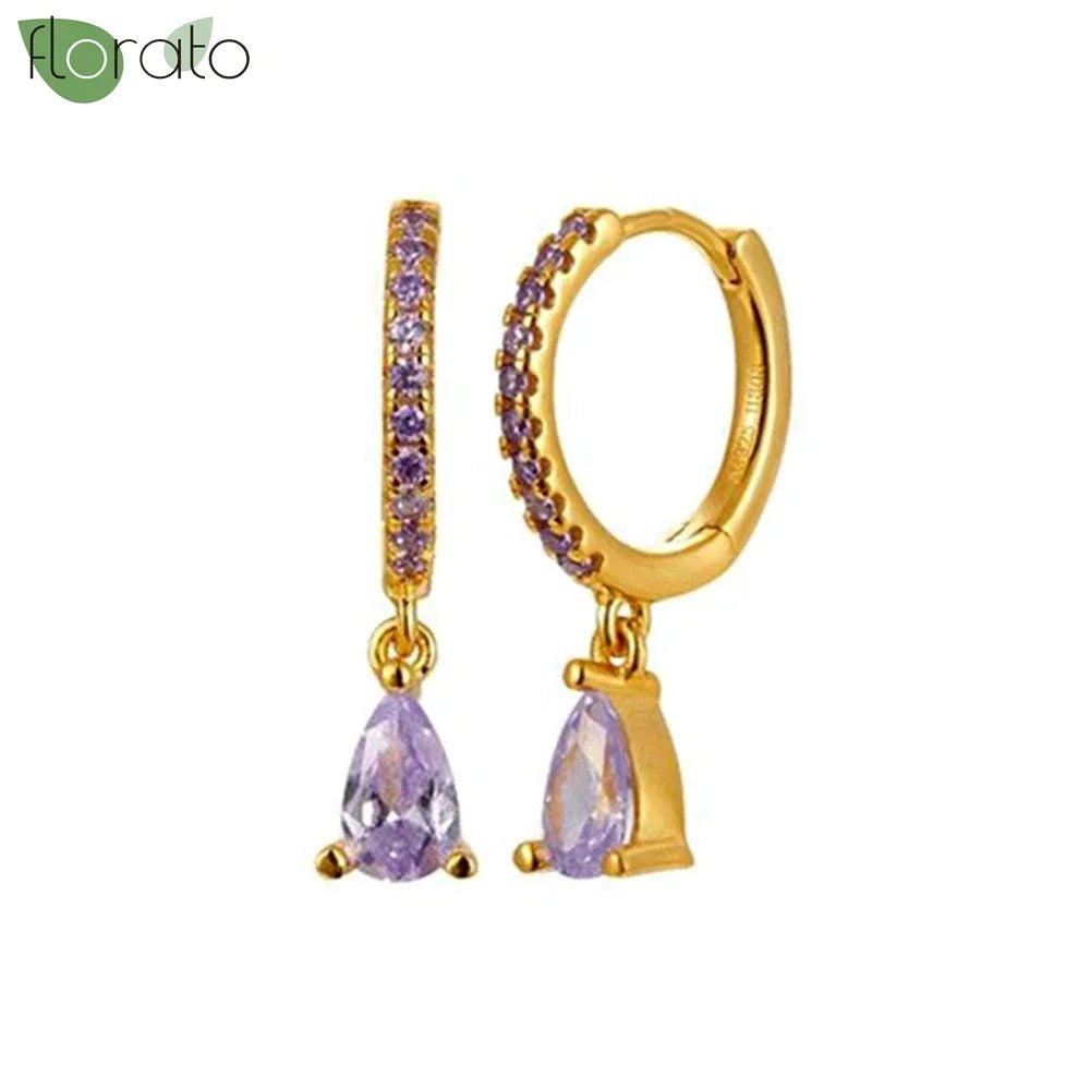 925 Sterling Silver Needle Premium Amethyst Pendant Hoop Earrings for Women Fashion Heart Earrings Wedding Luxury Jewelry Gifts