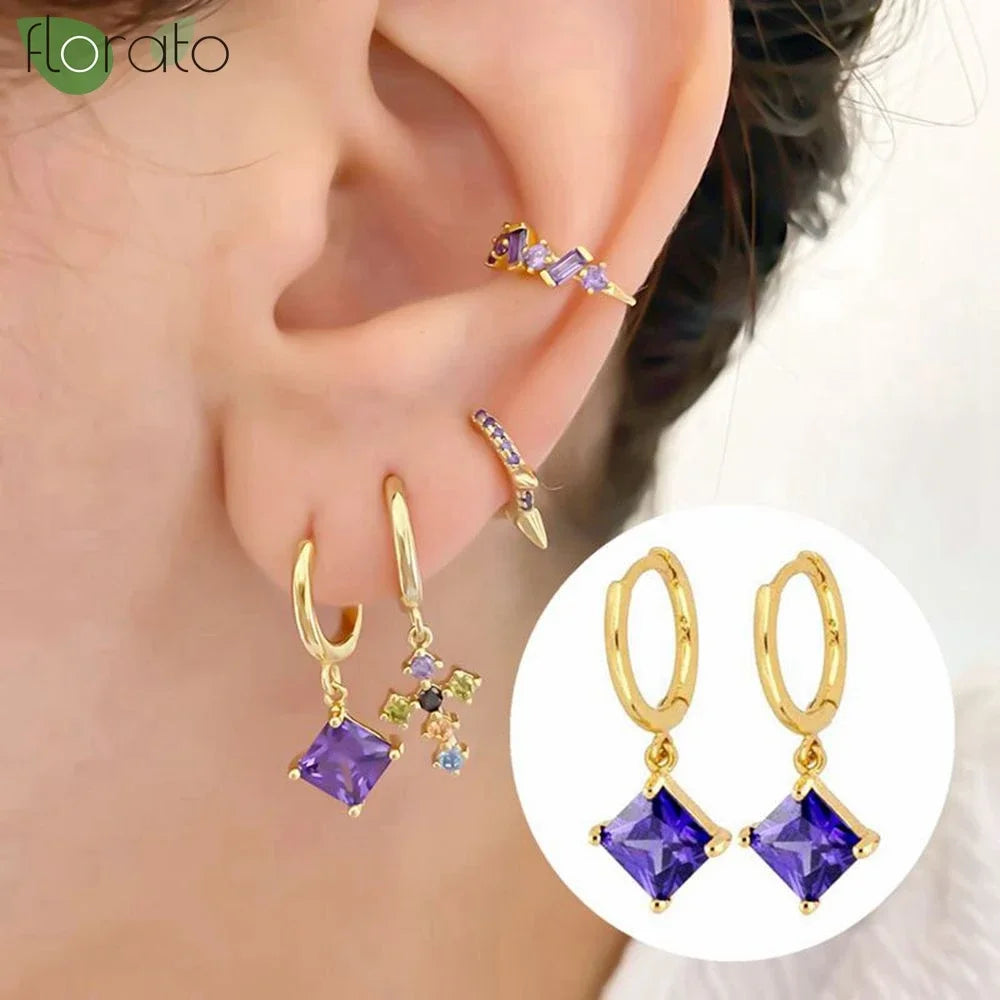 925 Sterling Silver Needle Premium Amethyst Pendant Hoop Earrings for Women Fashion Heart Earrings Wedding Luxury Jewelry Gifts