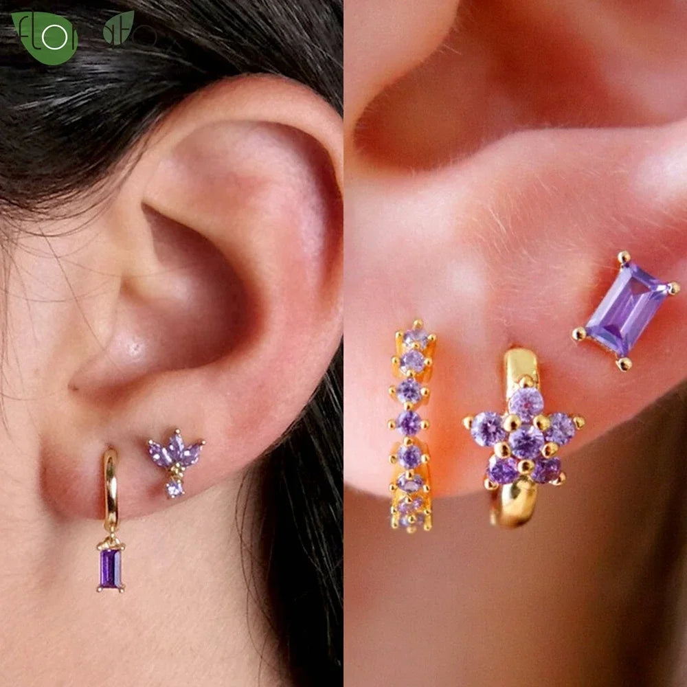 925 Sterling Silver Needle Premium Amethyst Pendant Hoop Earrings for Women Fashion Heart Earrings Wedding Luxury Jewelry Gifts