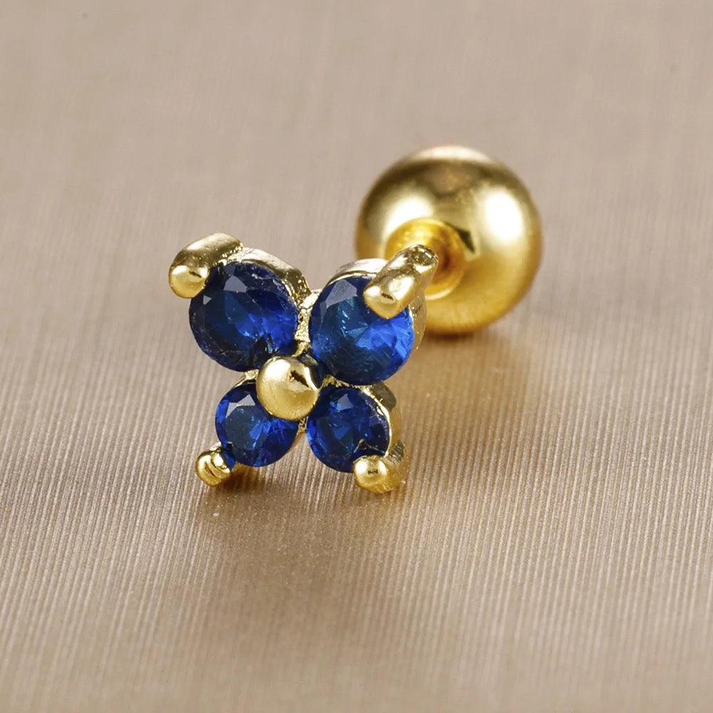 1PC Stainless Steel Birthstone Mini Stud Earrings 12 Constellation Cartilage Butterfly Earring Hypoallergen Piercing Jewelry