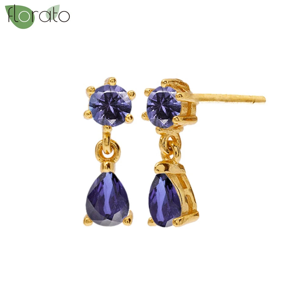 925 Sterling Silver Needle Premium Amethyst Pendant Hoop Earrings for Women Fashion Heart Earrings Wedding Luxury Jewelry Gifts