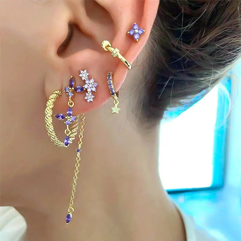 925 Sterling Silver Needle Premium Amethyst Pendant Hoop Earrings for Women Fashion Heart Earrings Wedding Luxury Jewelry Gifts