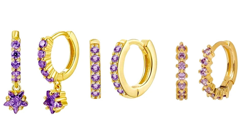 925 Sterling Silver Needle Premium Amethyst Pendant Hoop Earrings for Women Fashion Heart Earrings Wedding Luxury Jewelry Gifts