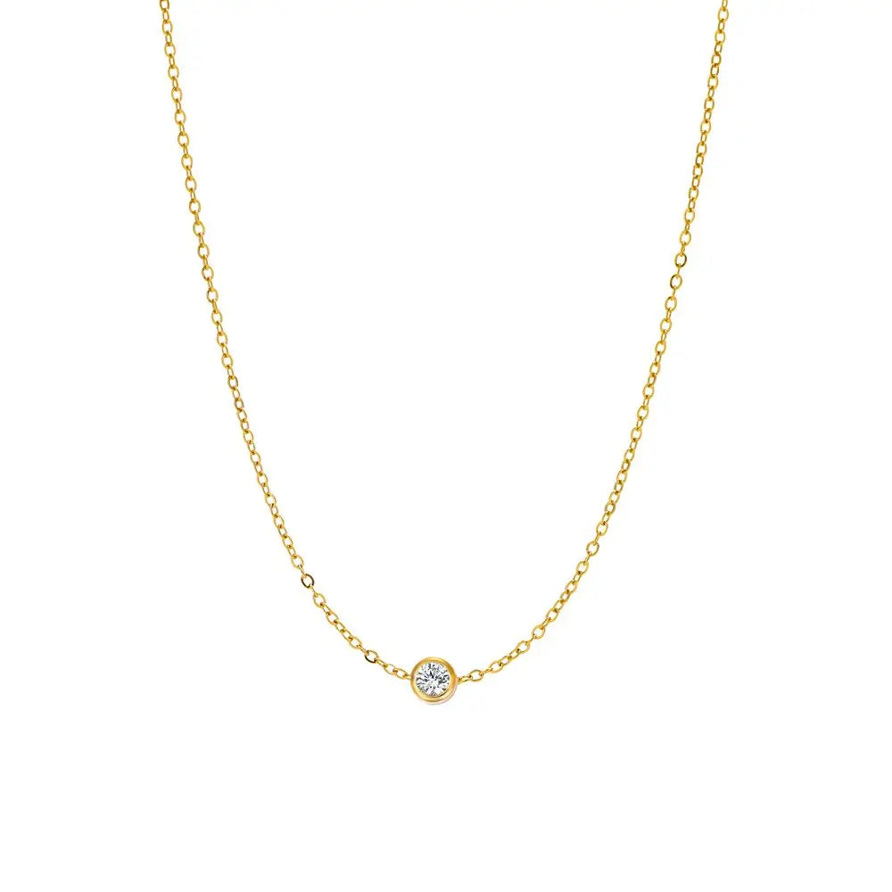CARLIDANA Best Sell Round Zirconia Stainless Steel 12 Month Crystal Birthstone Pendant Gold Color Necklace For Women Jewelry