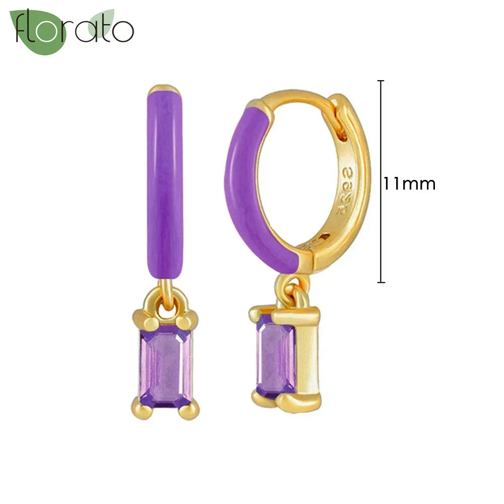 925 Sterling Silver Needle Premium Amethyst Pendant Hoop Earrings for Women Fashion Heart Earrings Wedding Luxury Jewelry Gifts
