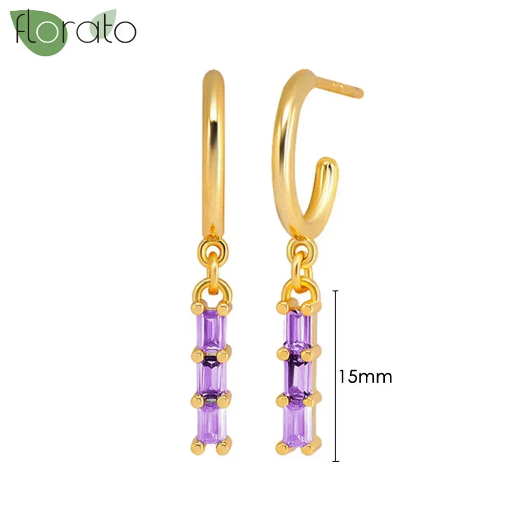 925 Sterling Silver Needle Premium Amethyst Pendant Hoop Earrings for Women Fashion Heart Earrings Wedding Luxury Jewelry Gifts