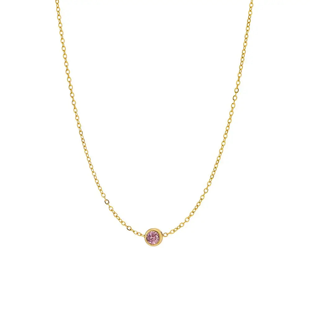 CARLIDANA Best Sell Round Zirconia Stainless Steel 12 Month Crystal Birthstone Pendant Gold Color Necklace For Women Jewelry