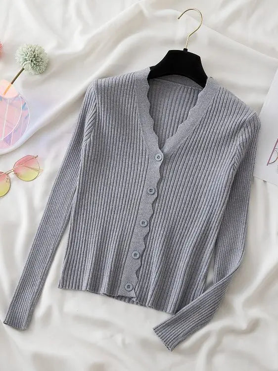 Sweater Knitted Cardigan Button Jacket 2023 Autumn Winter V-neck Long Sleeve Casual Tops For Women Sweater Green