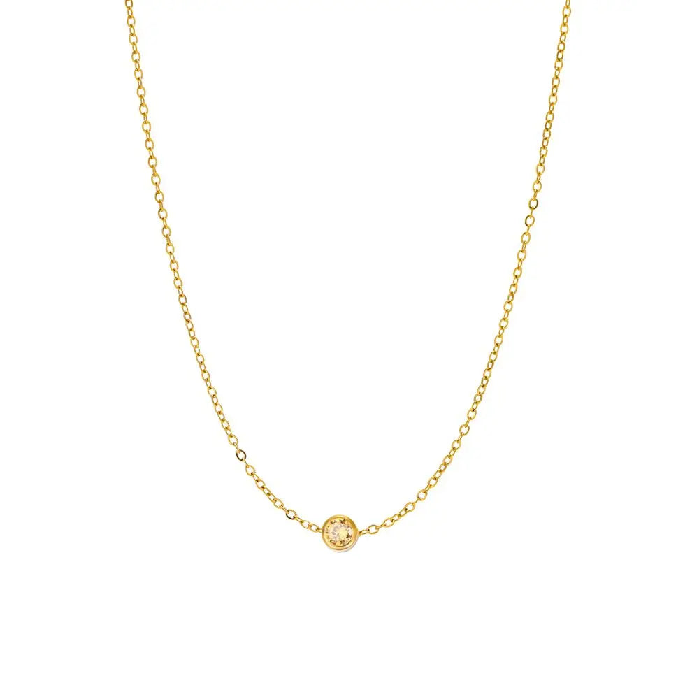 CARLIDANA Best Sell Round Zirconia Stainless Steel 12 Month Crystal Birthstone Pendant Gold Color Necklace For Women Jewelry