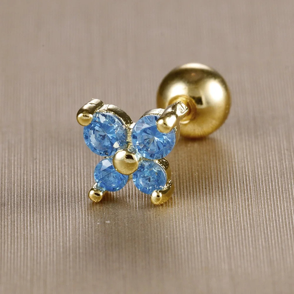 1PC Stainless Steel Birthstone Mini Stud Earrings 12 Constellation Cartilage Butterfly Earring Hypoallergen Piercing Jewelry