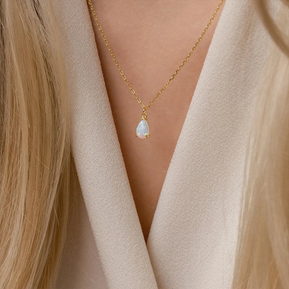 eManco Hot Sale Stainless Steel Teardrop Zirconia Pendant Shiny Crystal Necklace Women's Birthstone Collarbone Chain Wholesale