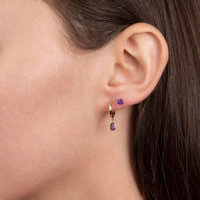 925 Sterling Silver Needle Premium Amethyst Pendant Hoop Earrings for Women Fashion Heart Earrings Wedding Luxury Jewelry Gifts