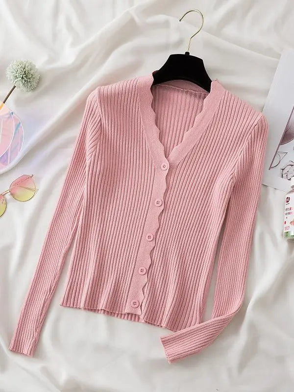 Sweater Knitted Cardigan Button Jacket 2023 Autumn Winter V-neck Long Sleeve Casual Tops For Women Sweater Green