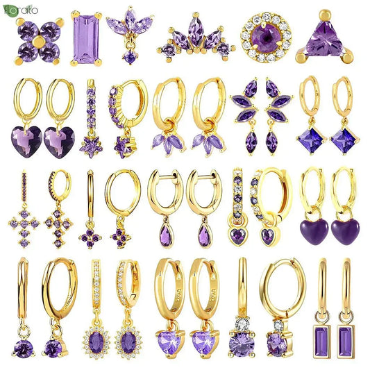 925 Sterling Silver Needle Premium Amethyst Pendant Hoop Earrings for Women Fashion Heart Earrings Wedding Luxury Jewelry Gifts