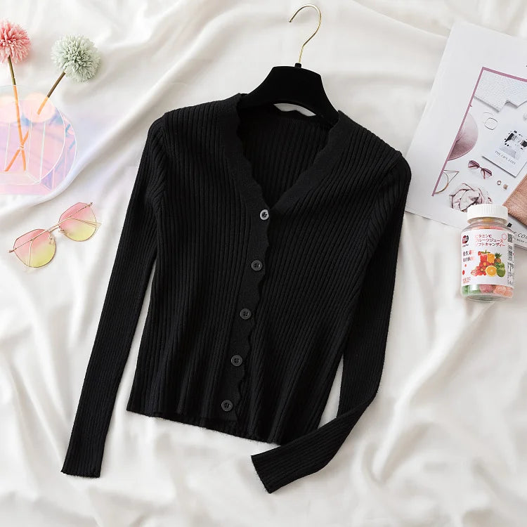 Sweater Knitted Cardigan Button Jacket 2023 Autumn Winter V-neck Long Sleeve Casual Tops For Women Sweater Green