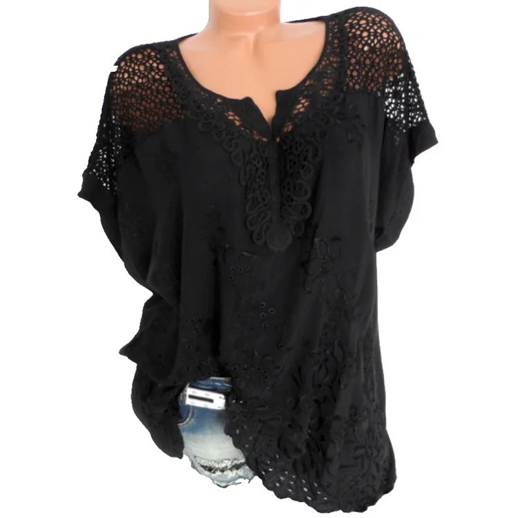 Women’s Relaxed-Fit Lace V-Neck Cotton Blouse