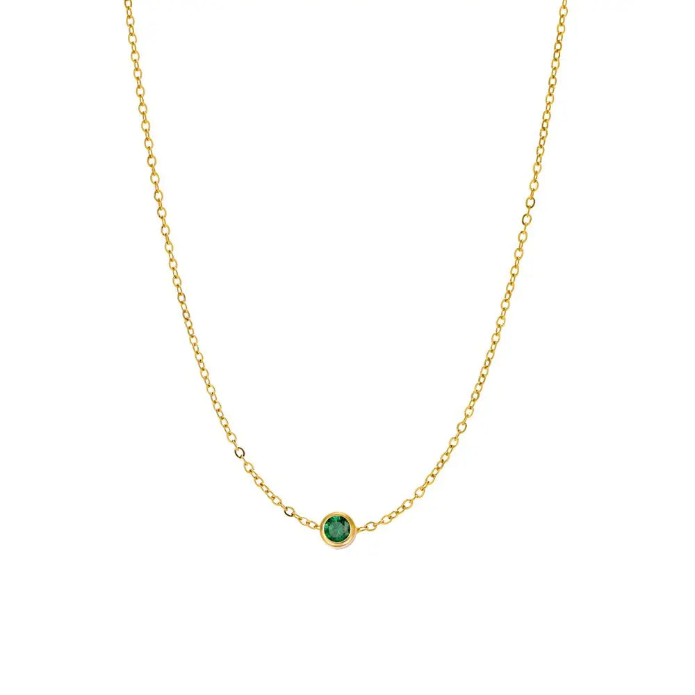 CARLIDANA Best Sell Round Zirconia Stainless Steel 12 Month Crystal Birthstone Pendant Gold Color Necklace For Women Jewelry