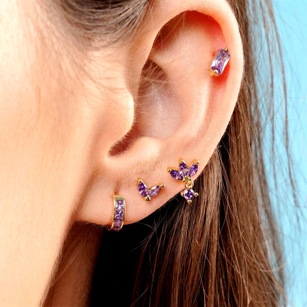 925 Sterling Silver Needle Premium Amethyst Pendant Hoop Earrings for Women Fashion Heart Earrings Wedding Luxury Jewelry Gifts
