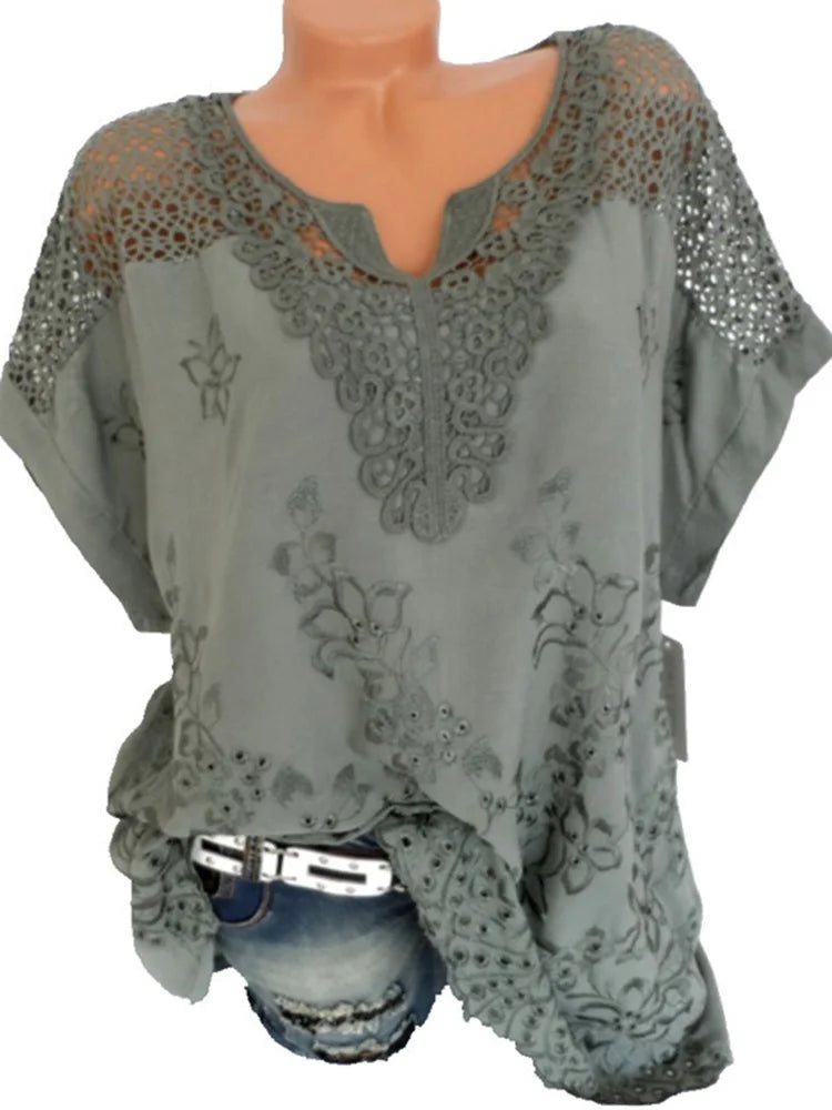 Women’s Relaxed-Fit Lace V-Neck Cotton Blouse