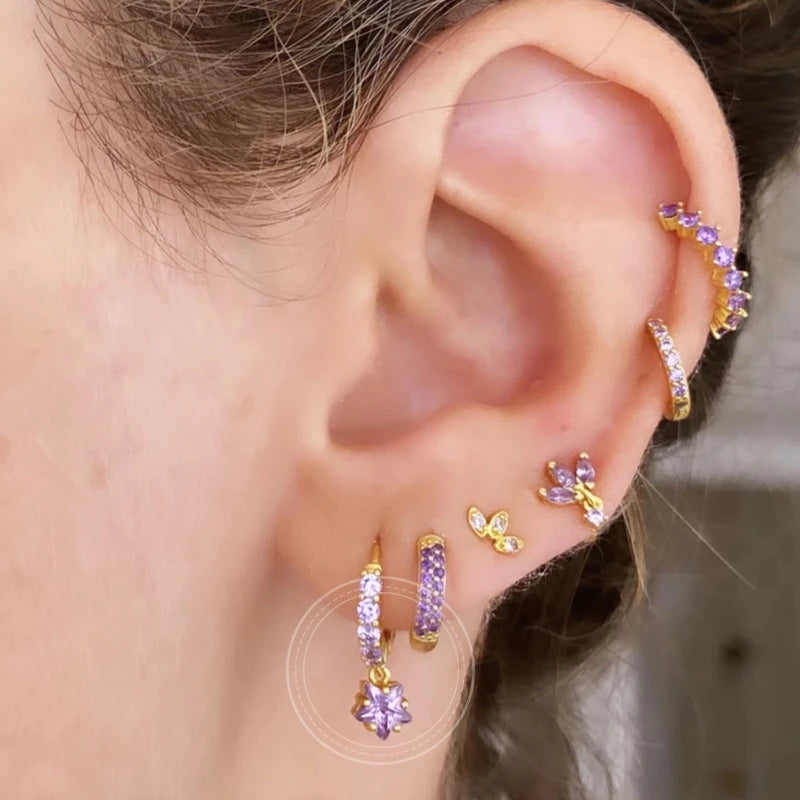925 Sterling Silver Needle Premium Amethyst Pendant Hoop Earrings for Women Fashion Heart Earrings Wedding Luxury Jewelry Gifts