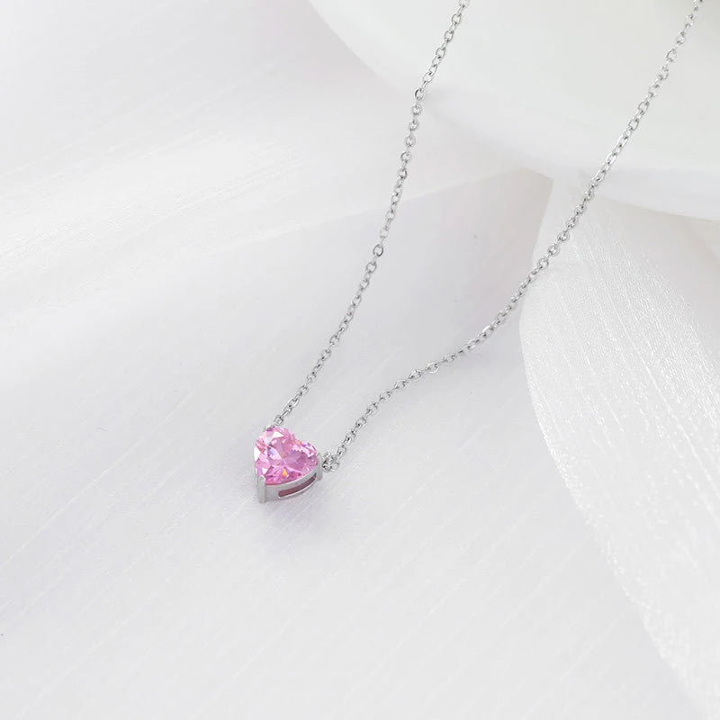 Dainty 14K Gold Plated Stainless Steel Colorful Cubic Zirconia Peach Heart Necklace for Women Choker Collar Jewelry Party Gift