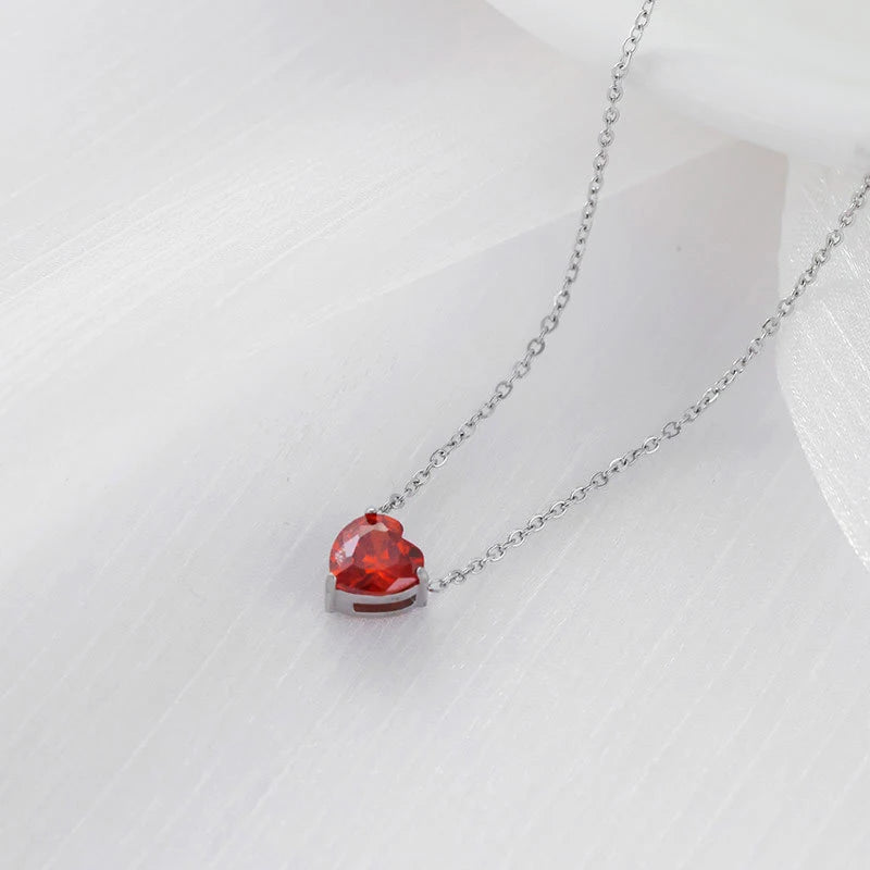 Dainty 14K Gold Plated Stainless Steel Colorful Cubic Zirconia Peach Heart Necklace for Women Choker Collar Jewelry Party Gift