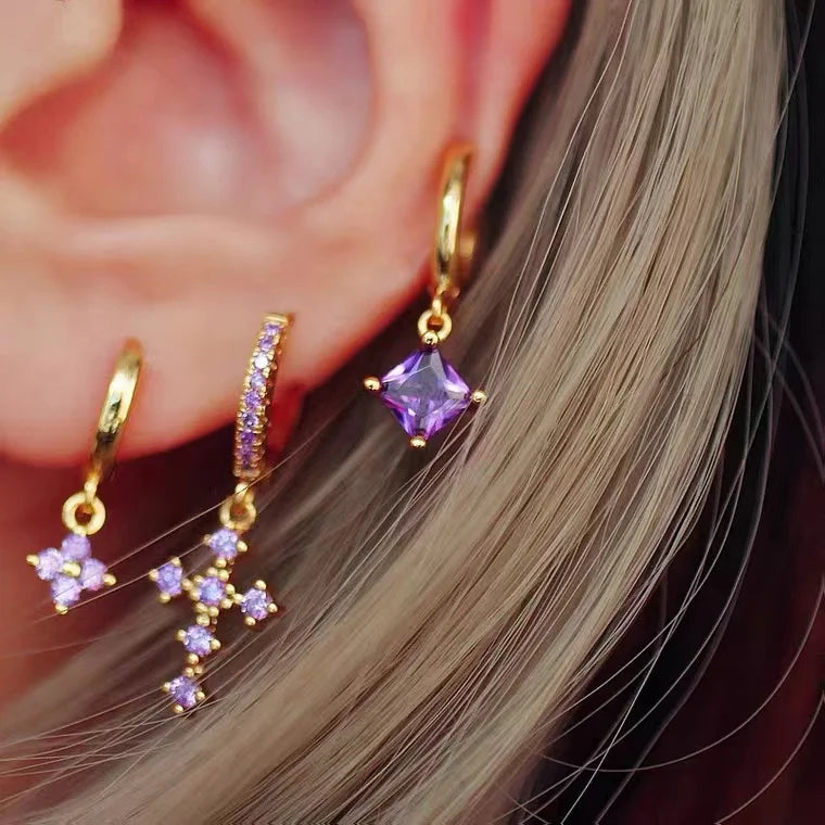 925 Sterling Silver Needle Premium Amethyst Pendant Hoop Earrings for Women Fashion Heart Earrings Wedding Luxury Jewelry Gifts