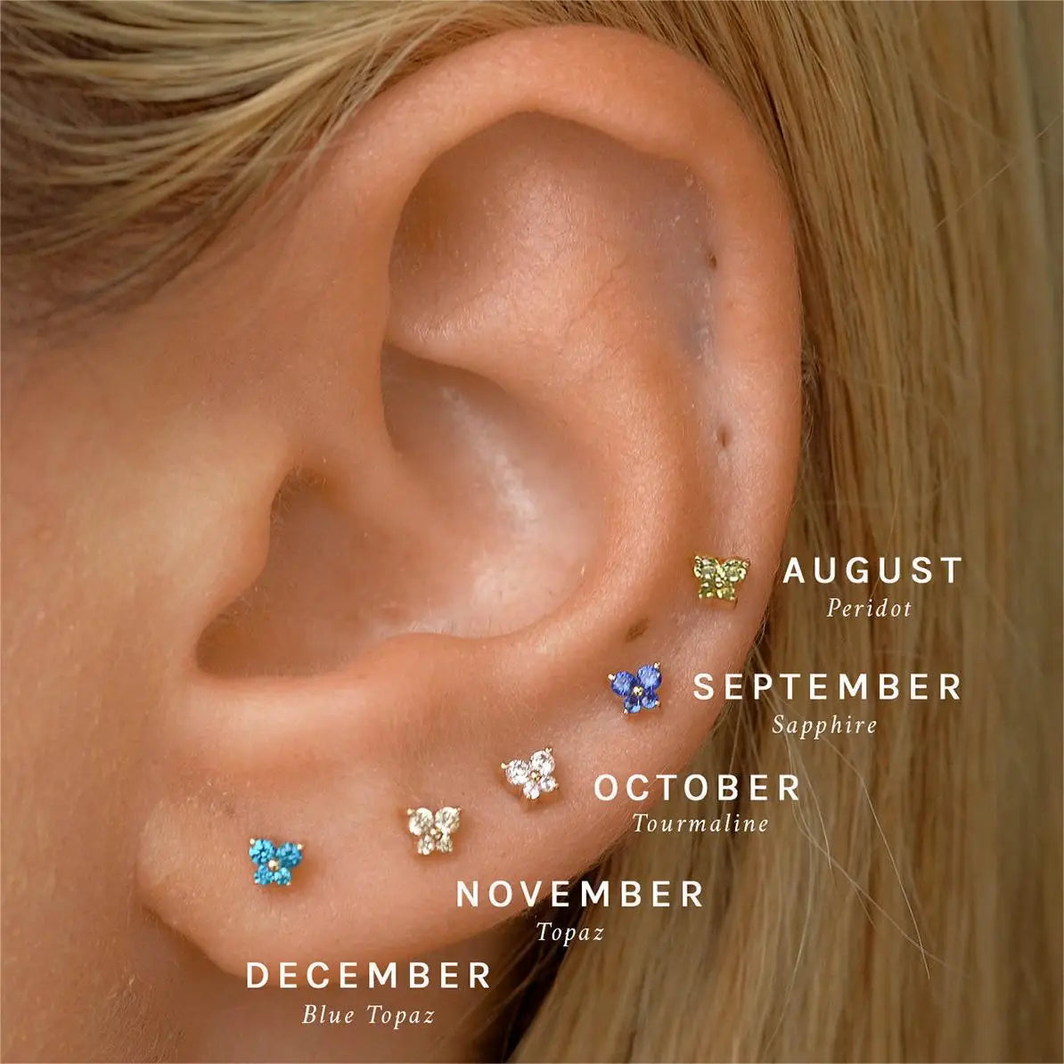 1PC Stainless Steel Birthstone Mini Stud Earrings 12 Constellation Cartilage Butterfly Earring Hypoallergen Piercing Jewelry