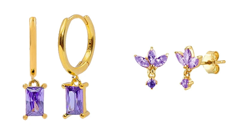 925 Sterling Silver Needle Premium Amethyst Pendant Hoop Earrings for Women Fashion Heart Earrings Wedding Luxury Jewelry Gifts
