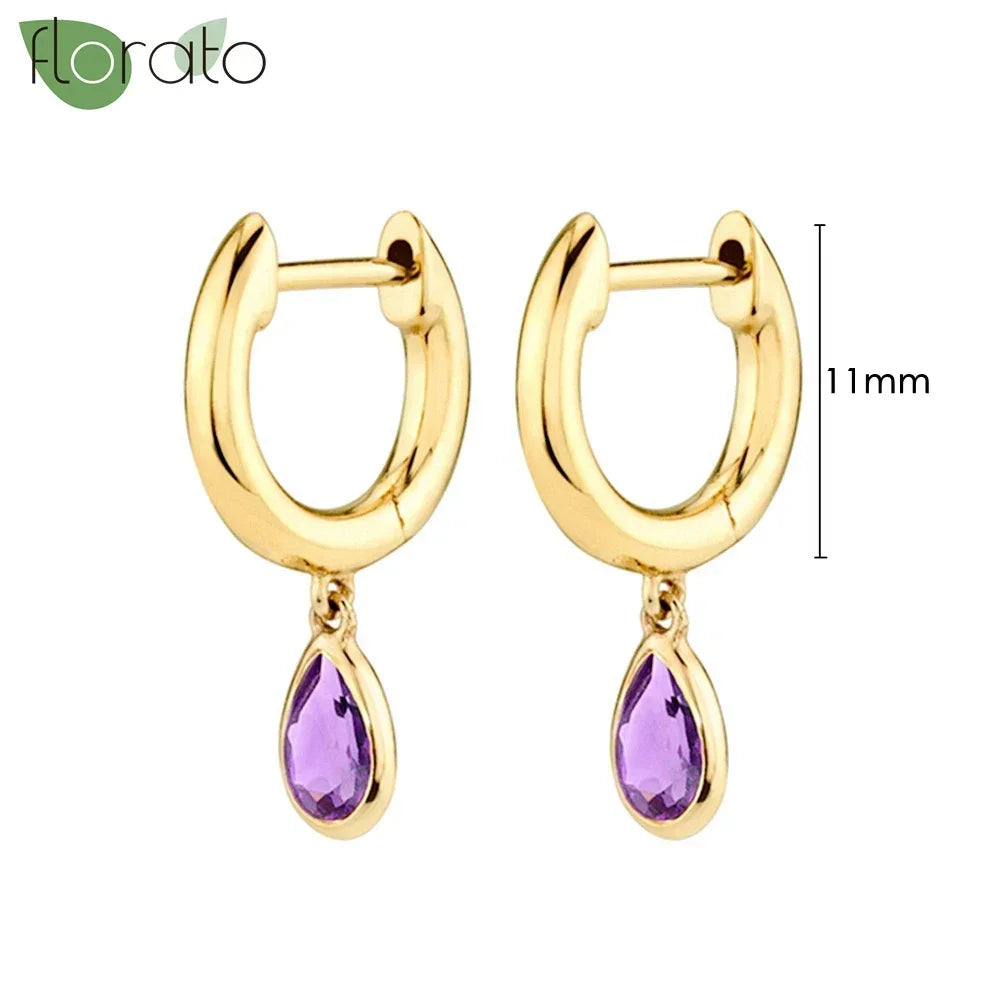 925 Sterling Silver Needle Premium Amethyst Pendant Hoop Earrings for Women Fashion Heart Earrings Wedding Luxury Jewelry Gifts