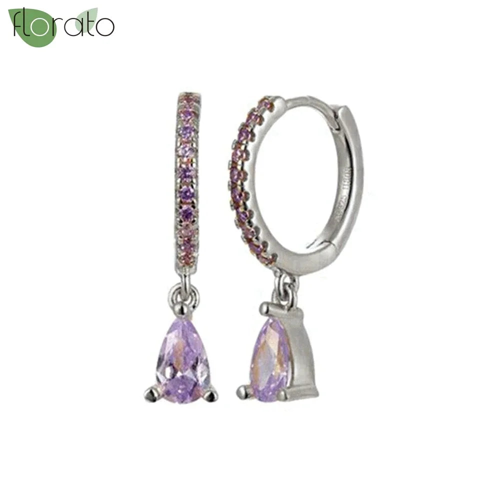 925 Sterling Silver Needle Premium Amethyst Pendant Hoop Earrings for Women Fashion Heart Earrings Wedding Luxury Jewelry Gifts