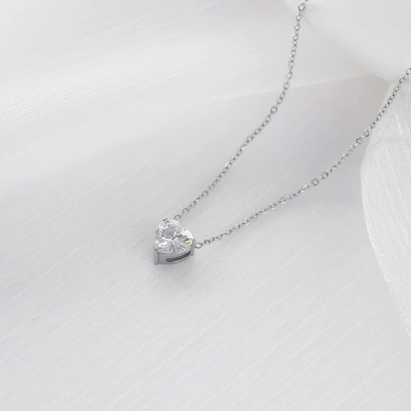 Dainty 14K Gold Plated Stainless Steel Colorful Cubic Zirconia Peach Heart Necklace for Women Choker Collar Jewelry Party Gift