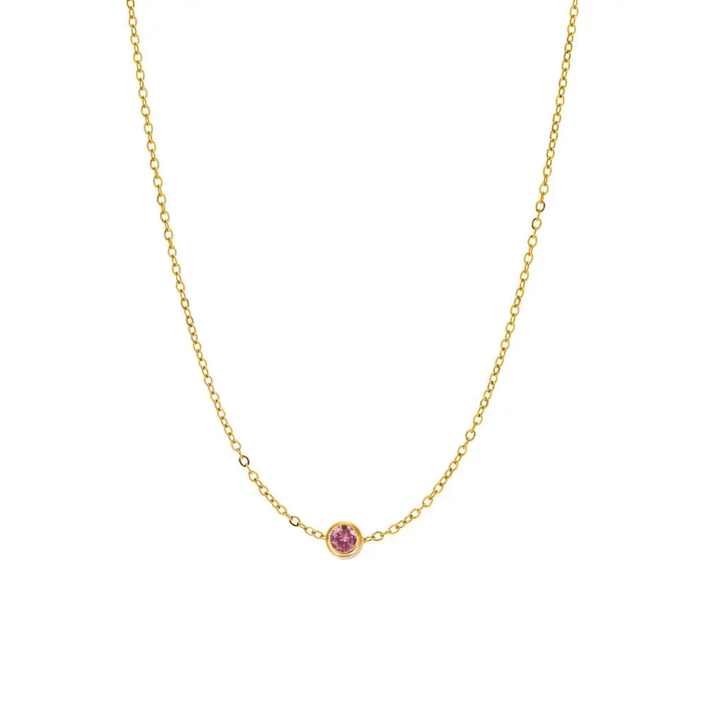 CARLIDANA Best Sell Round Zirconia Stainless Steel 12 Month Crystal Birthstone Pendant Gold Color Necklace For Women Jewelry